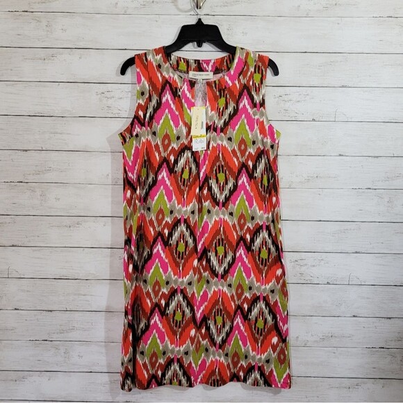 NEW Jones New York MOD 60s Style Colorful Print Sleeveless Shift Dress Sz Medium - Picture 3 of 9